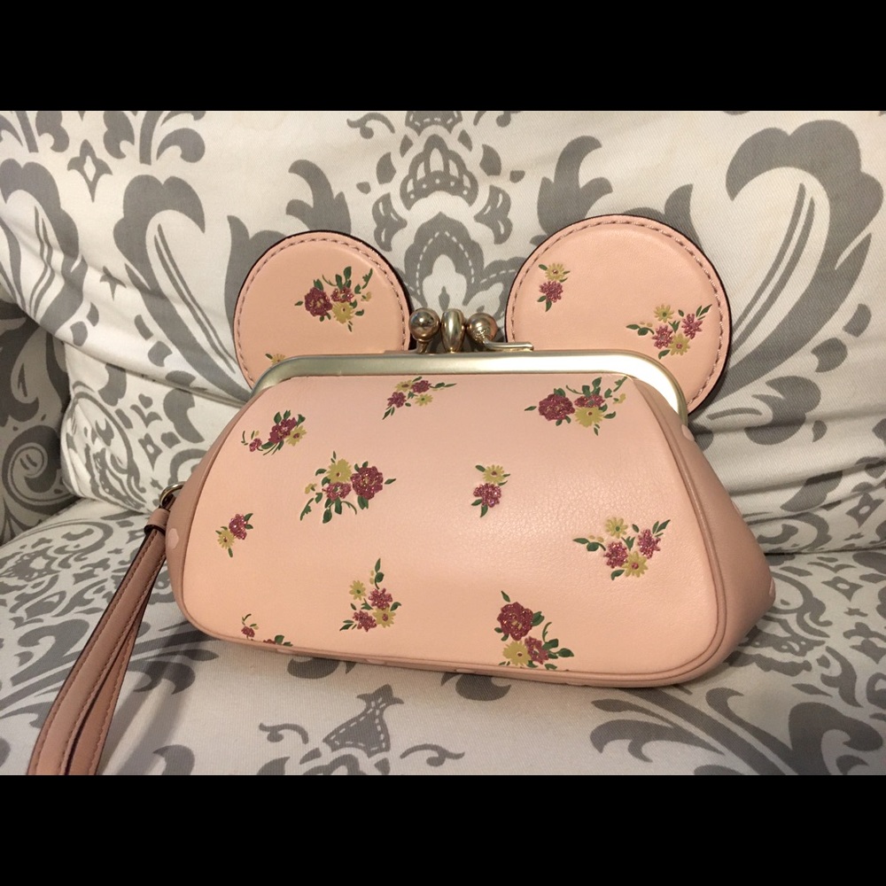 EUC Disney Coach Minnie Pink floral wristlet